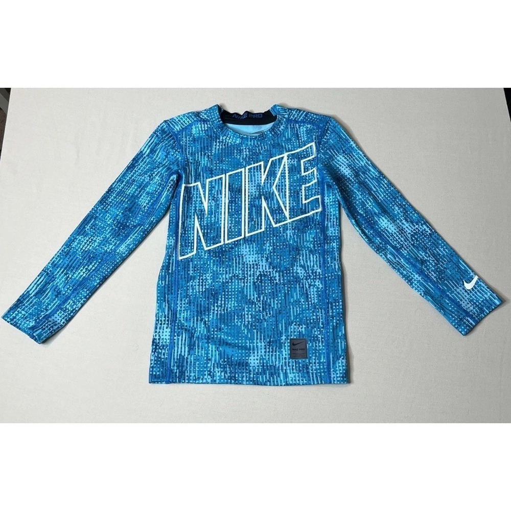Nike Pro Kids Blue Long Sleeve Compression Top Shirt Size Small